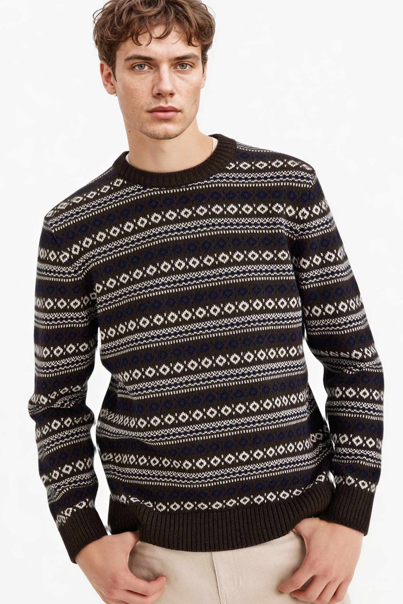 DeFacto Brown Man Regular Fit Knitwear Pullover Casual - Image 3